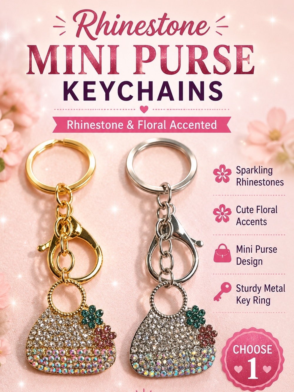 Rhinestone Mini Purse Keychain - Choose 1